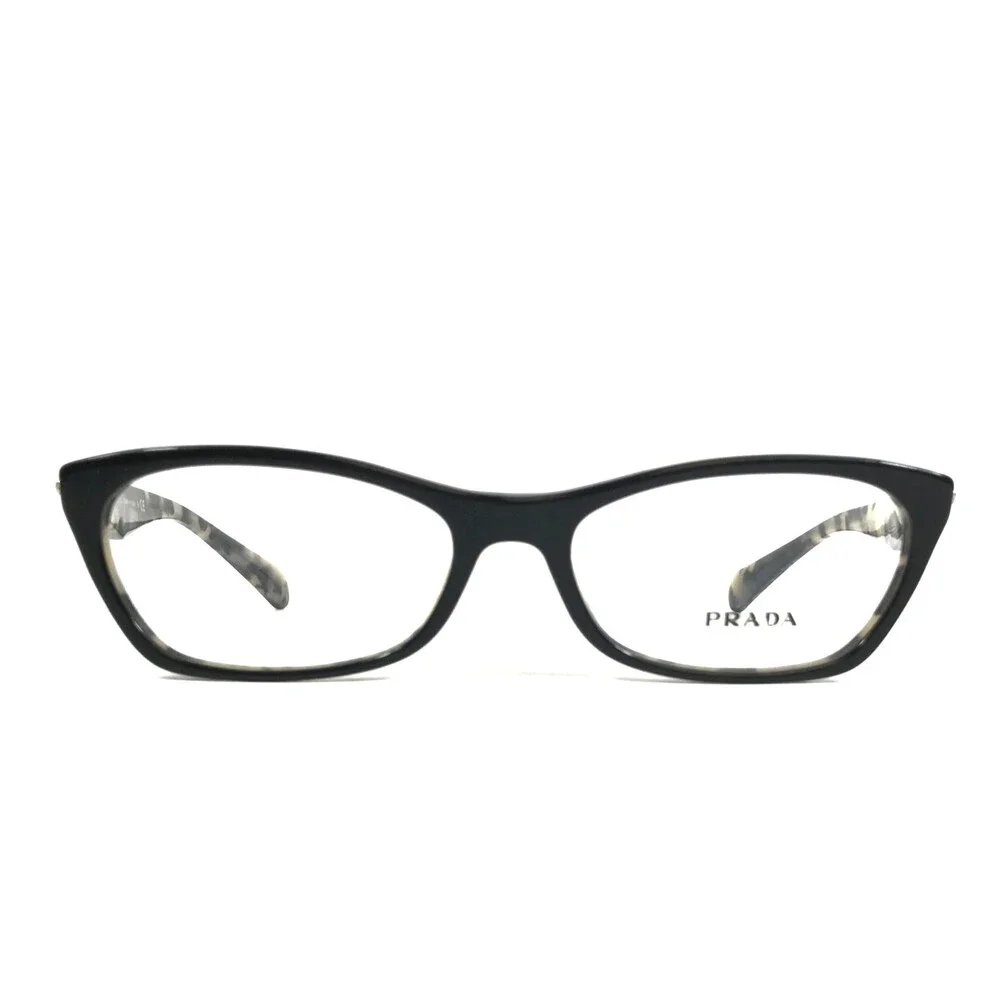 Prada Eyeglasses Frames VPR15P ROK-1O1 Black Tortoise Cat Eye Full Rim 53-16-135